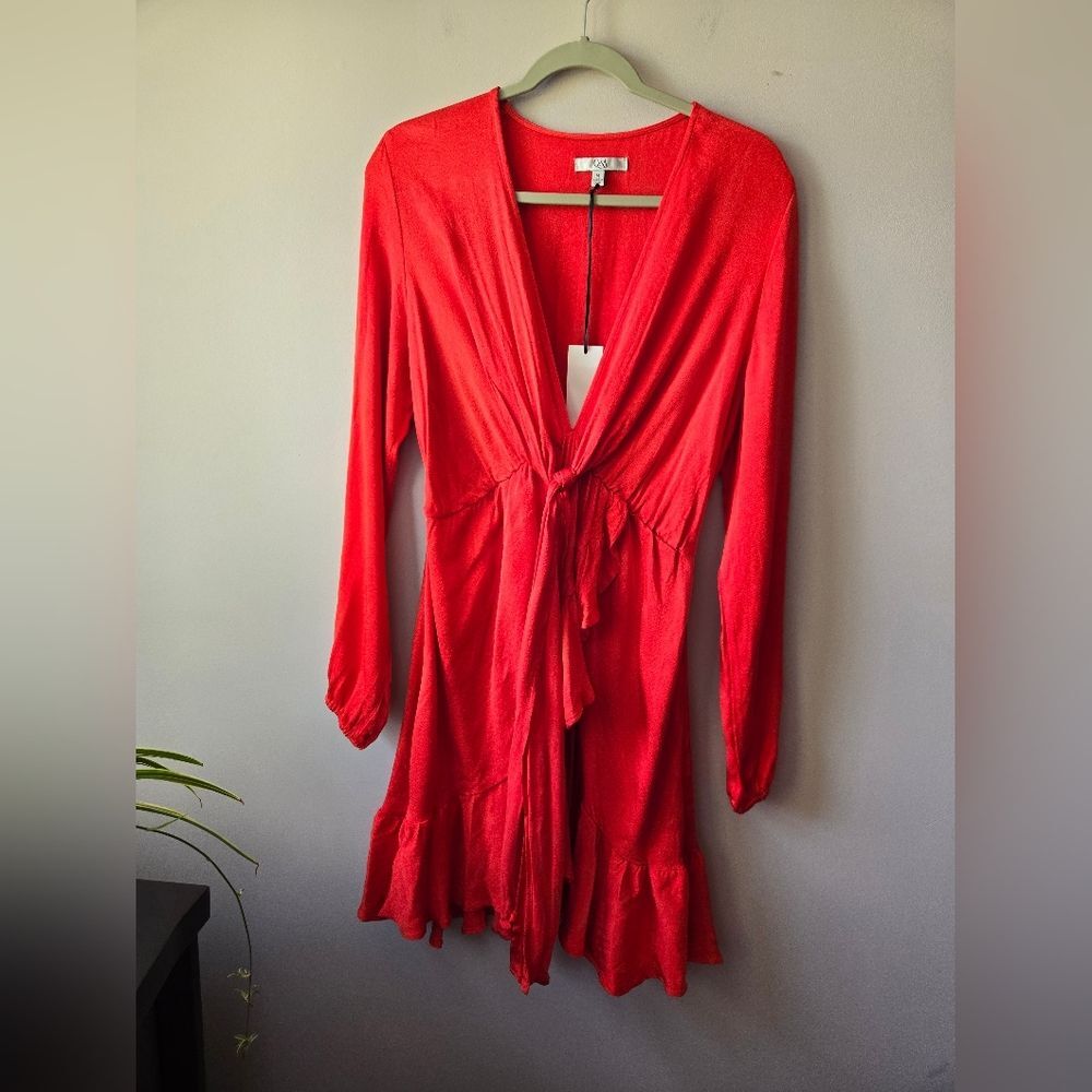 ​Q&A Vibrant Red Ruffle Tie-Front Mini Dress - NWT